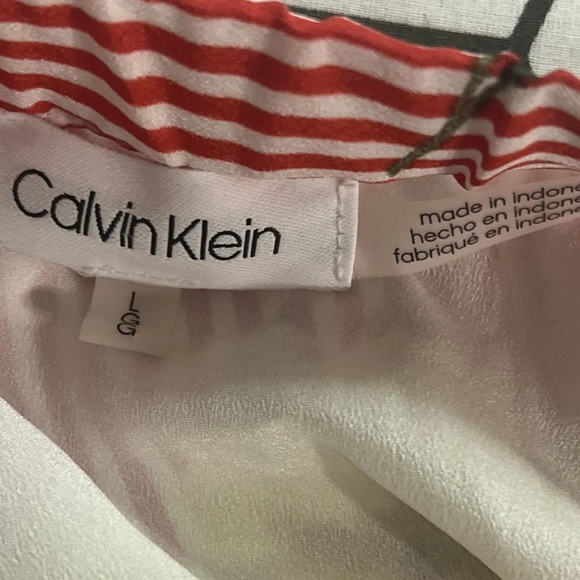 NEW CALVIN KLEIN Red Striped Floral Midi Retro Vintage Skirt Size Large woman’s - Picture 5 of 6